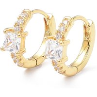 Boucles d'oreilles créoles carrées en zircon cubique incrusté de laiton, plaqué or 18K — Boucles d'oreilles créoles