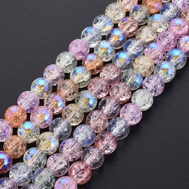 Brins de perles en verre craquelé électroplaqué, couleur AB, 8mm — Perles à bijoux