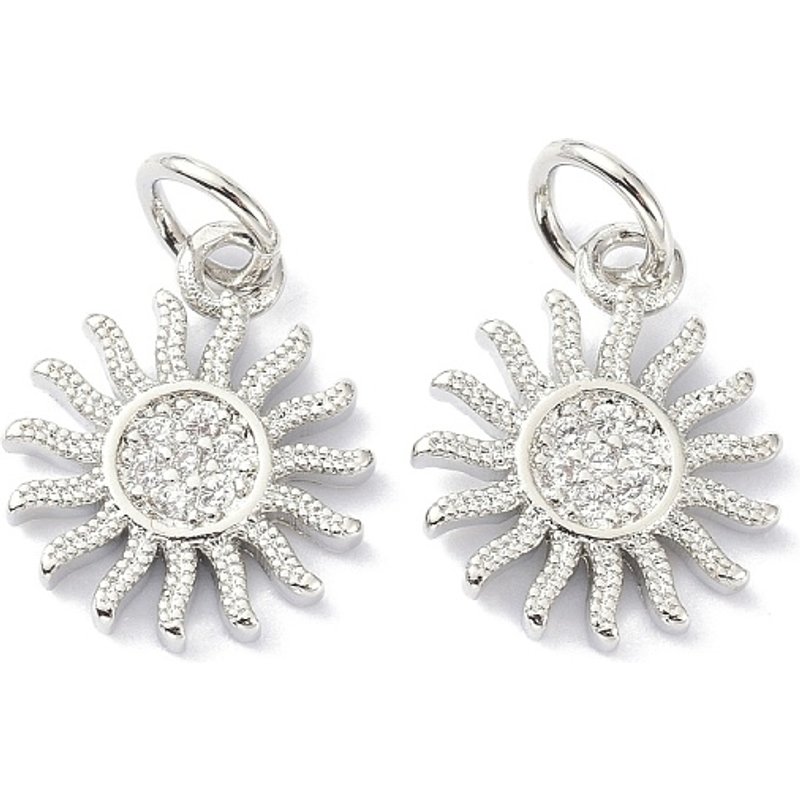 Brass Cubic Zirconia Sun Charm with Jump Ring, Lead and Cadmium Free — Charms & Pendants