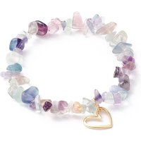 Natural Fluorite Chip Beads Stretch Bracelet with Heart Charm