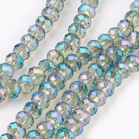 Electroplate Glass Beads Strands, Rainbow Plated, Turquoise, Rondelle
