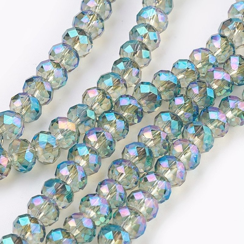 Brins de perles en verre électroplaqué, arc-en-ciel, turquoise, rondelle — Perles à bijoux
