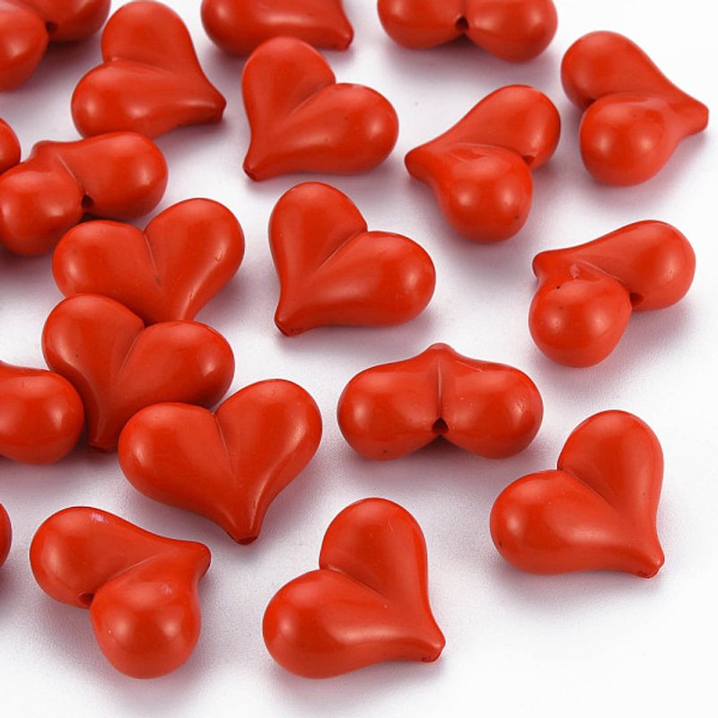Perles Acryliques Opaques Rouges en Forme de Coeur, 255pcs/500g — Perles à bijoux