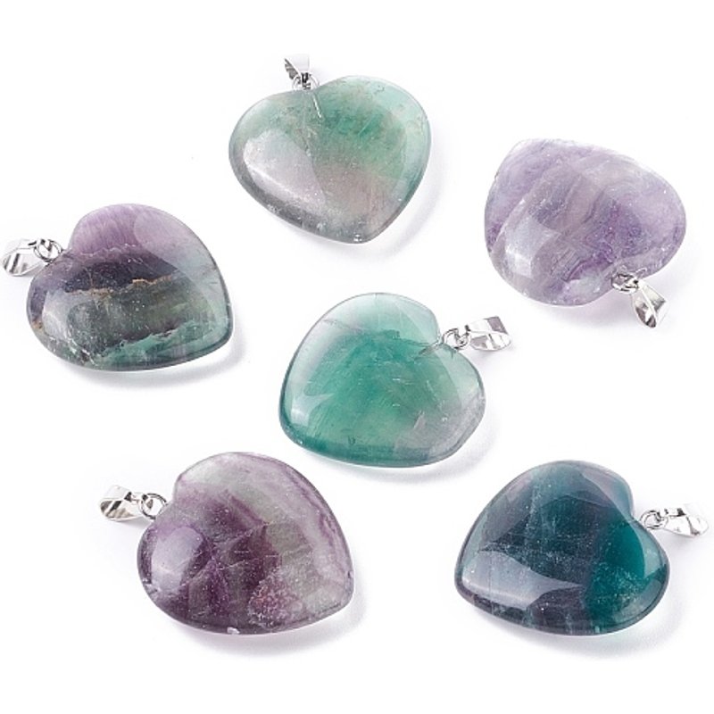 Natural Fluorite Heart Pendants with Brass Findings — Charms & Pendants