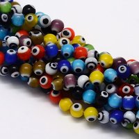 Handmade Evil Eye Lampwork Round Bead Strands, Mixed Color, 6mm