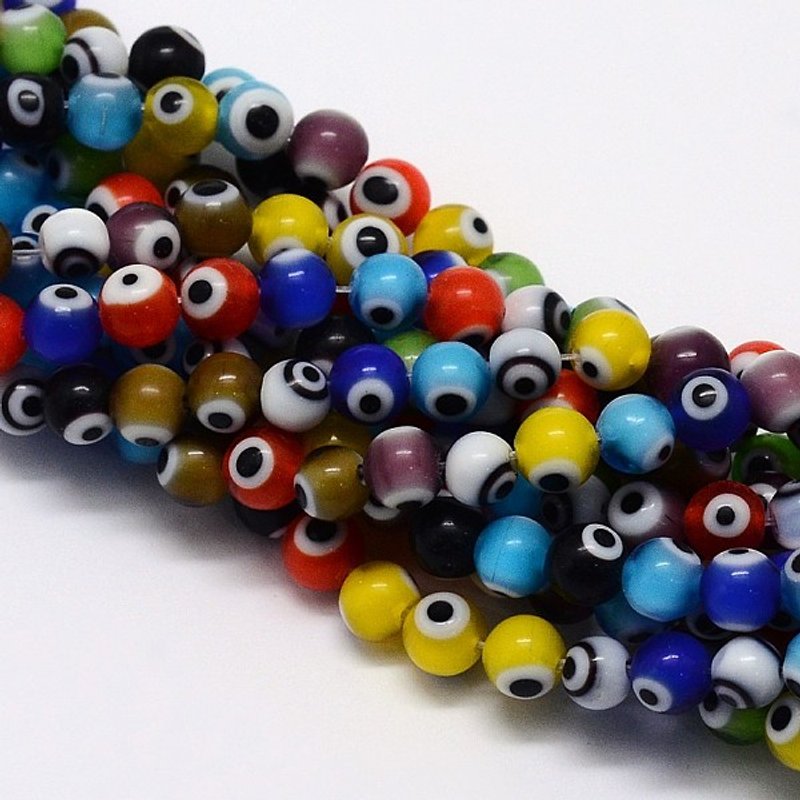 Handmade Evil Eye Lampwork Round Bead Strands, Mixed Color, 6mm — Jewelry Beads