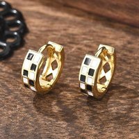 Tartan Pattern Enamel Chunky Hinged Huggie Hoop Earrings — Hoop Earrings