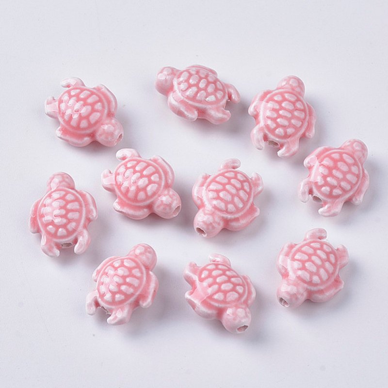 Perles en porcelaine faites à la main en rose perle tortue — Perles à bijoux
