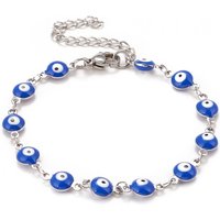 Enamel Oval Evil Eye Link Chains Bracelet for Women in Blue