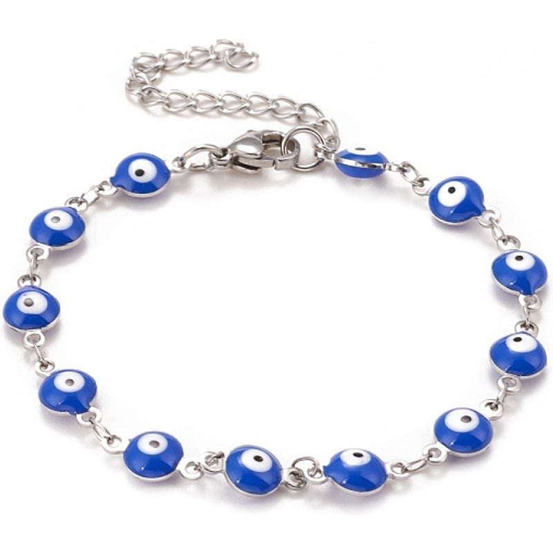 Bracelet Chaînes Liens Ovale Émaillé avec Œil Malin pour Femmes en Bleu — Bracelet Femme