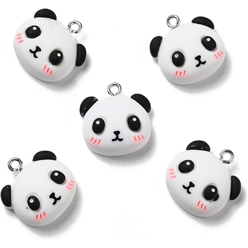 Panda Opaque Resin Pendant with Platinum Tone Iron Loops — Charms & Pendants