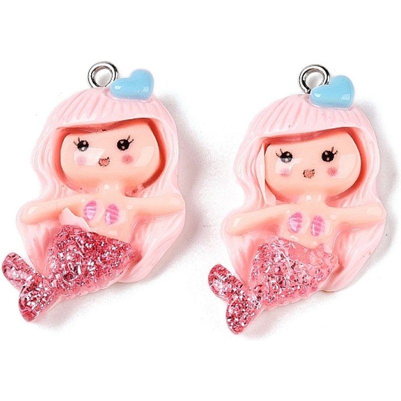 Opaque Resin Mermaid Pendants with Glitter and Platinum Tone Loops — Charms & Pendants