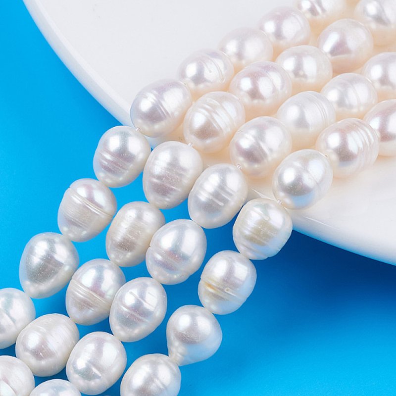 Brins de Perles de Culture d'Eau Douce Naturelles, Riz, Couleur Coquillage — Perles à bijoux