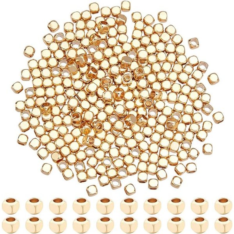 Nbeads 300 Pcs Perles en Laiton Plaquées Or 18K pour Fabrication de Bijoux — Perles à bijoux