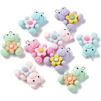 Pendentifs Opaque en Résine avec Charms Ours et Fleurs
