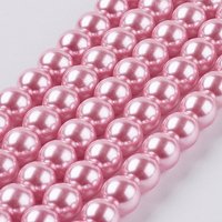 Eco-Friendly Dyed Glass Pearl Round Bead Strands, Pearl Pink