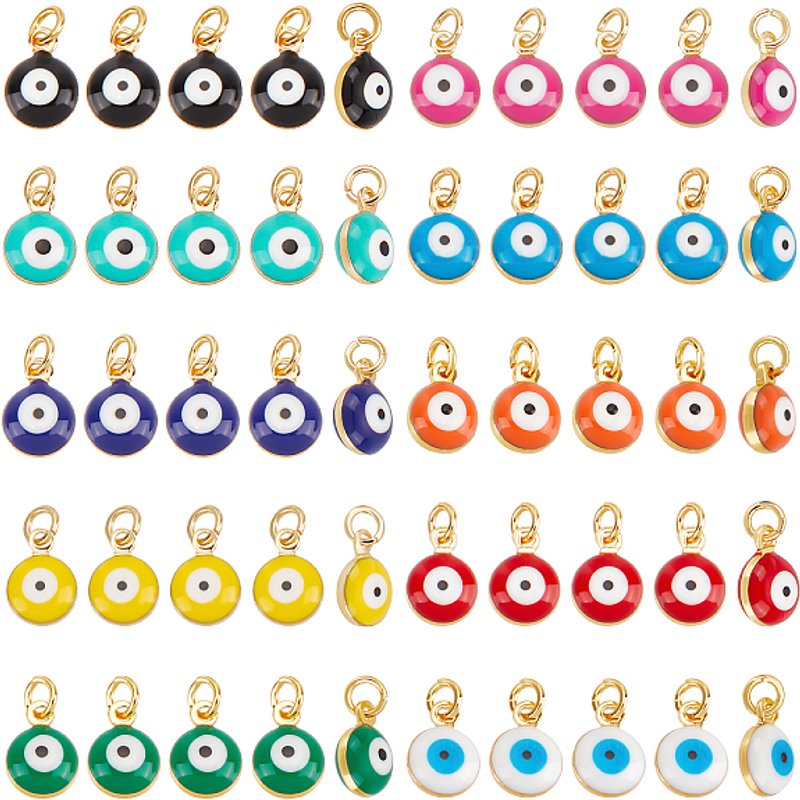 Beebeecraft 50Pcs Pendentifs Oeil Malin En Émail Ronde Plaqué Or 18K — Breloques et pendentifs