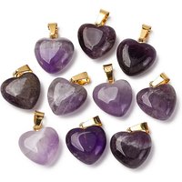 Natural Amethyst Puffy Heart Pendants with Brass Findings — Charms & Pendants