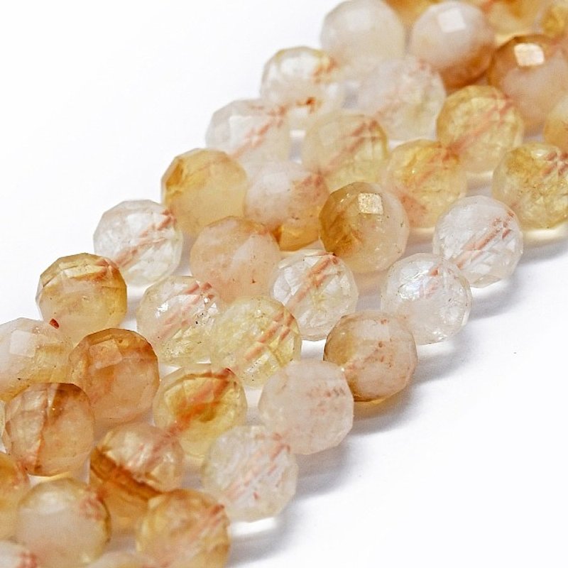 Fils de perles de citrine naturelle, facettées rondes de 6 mm — Perles à bijoux