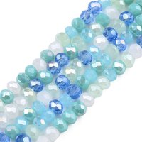 Brins de perles en verre électroplaqué, bleu ciel clair, rondelles, 180-185pcs — Perles à bijoux