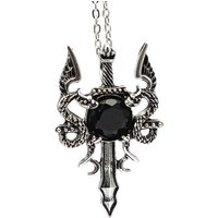Collier Pendentif Épée Dragon en Obsidienne Naturelle, Bijoux Gothiques — Collier pendentif