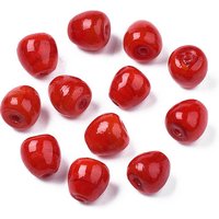 Handmade Lampwork Apple Beads, Red, 10x9.5-10mm, Hole 1.5-1.8mm — Jewelry Beads