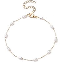 Glass Pearl Gourd Beaded Link Chain Anklet for Women, Golden — Anklet Women