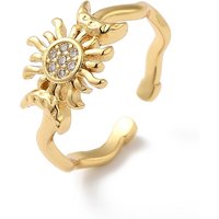 Sun & Moon Brass Micro Pave Cubic Zirconia Cuff Ring for Women — Costume Jewelry