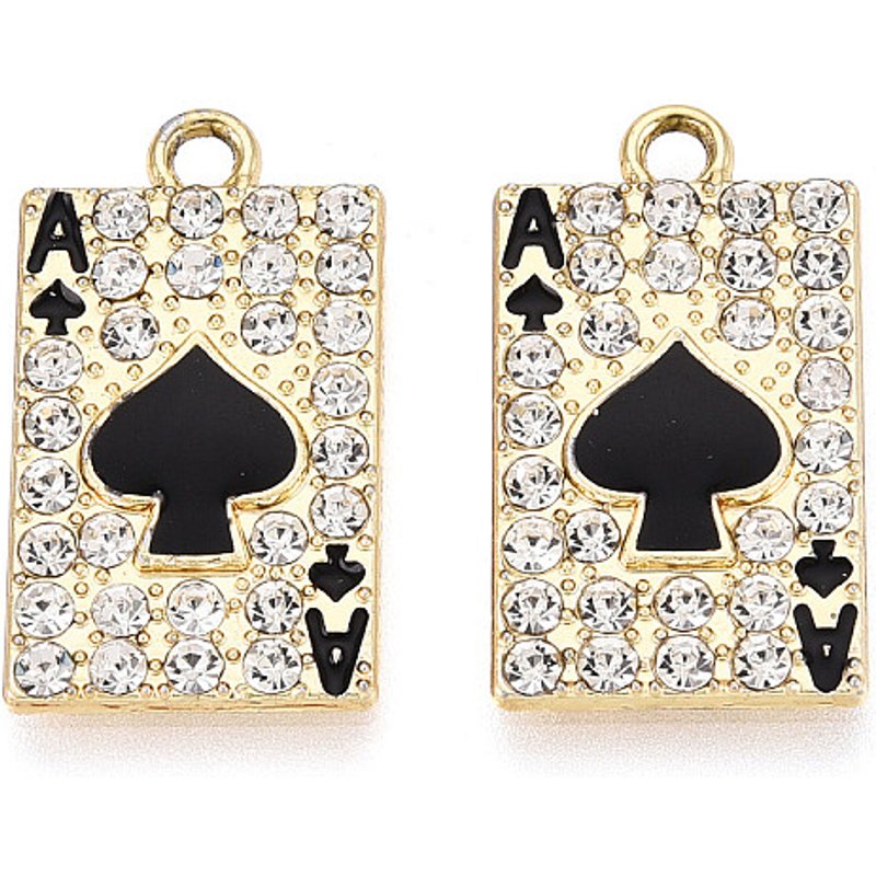 Rack Plating Alloy Playing Cards Charms with Black Enamel — Charms & Pendants