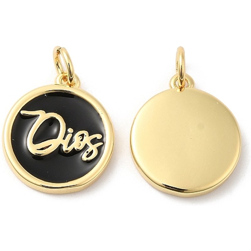 16K Gold Plated Brass Enamel Pendants with Jump Ring, Black — Charms & Pendants