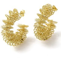 C-shape Stud Earrings with Wire Wrap Flower Half Hoop for Women — Hoop Earrings