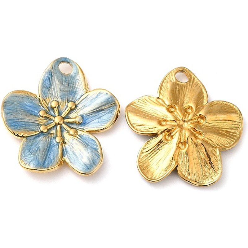 Pendentif en Émail en Acier Inoxydable 304, Charm Fleur, Bleu Ciel — Breloques et pendentifs