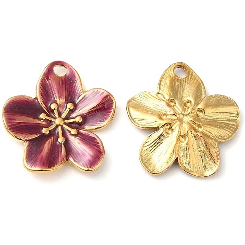 Pendentif en Émail en Acier Inoxydable 304, Charm de Fleur, Plaqué Or 18K — Breloques et pendentifs