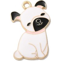 Pendentif Chien Doré en Émail Blanc, 34x24x2mm — Breloques et pendentifs