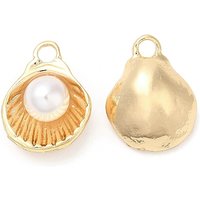 Brass Shell Shape Charm Pendant with Glass Pearl, 18K Gold Plated — Charms & Pendants