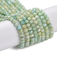 Faceted Electroplated Glass Beads Strands, Yellow Green, Rondelle