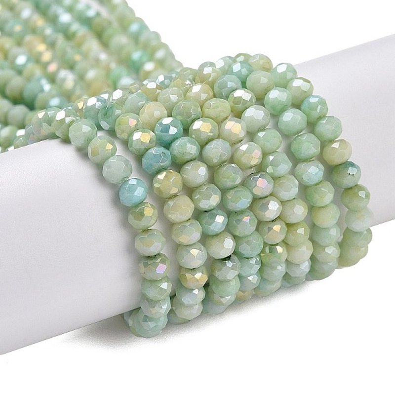 Faceted Electroplated Glass Beads Strands, Yellow Green, Rondelle — Jewelry Beads