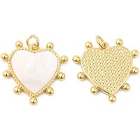 Rack Plating Brass Pendants with Shell and Heart Charms