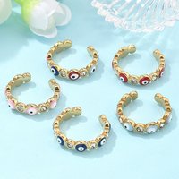 PVD Vacuum Plating 304 Stainless Steel Enamel Evil Eye Open Cuff Ring — Costume Jewelry