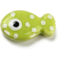 Handmade Porcelain Fish Beads, Bright Glazed, 11x19x6.5mm