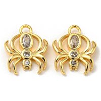 Brass Micro Pave Cubic Zirconia Spider Charm, 18K Gold Plated