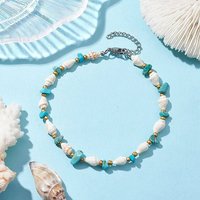 Bracelet de cheville en turquoise synthétique et coquillage