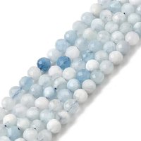 Brins de perles d'aigue-marine naturelles, rondes facettées, 6-6.5mm — Perles à bijoux
