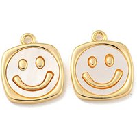 Natural White Shell Smiling Face Charms, 18K Gold Plated — Charms & Pendants