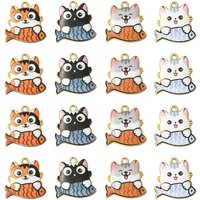 10Pcs Pendentifs en Émail de Chat Doré, Couleurs Mixtes, 18x18x3mm — Breloques et pendentifs