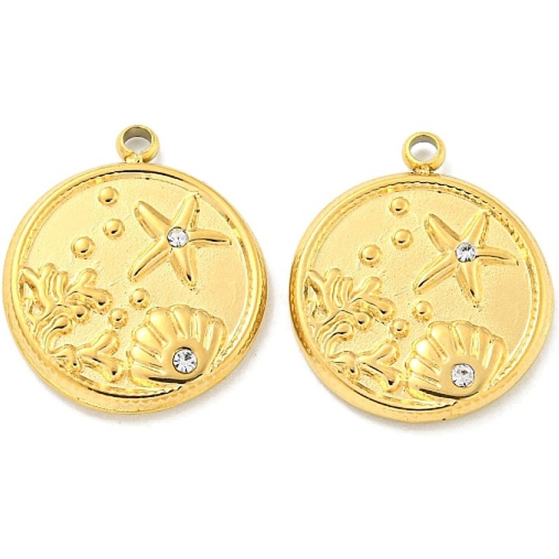 Pendentif en acier inoxydable 304 avec plaquage PVD et motifs de coquillage et d'étoile de mer — Breloques et pendentifs