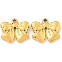 Ion Plating 304 Stainless Steel Bowknot Charm, 18K Gold Plated