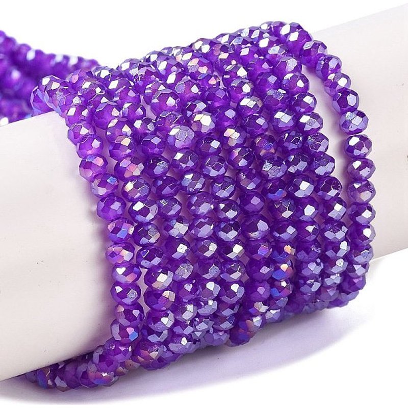 Brins de perles en verre électroplaqué Baking, couleur AB, bleu violet — Perles à bijoux
