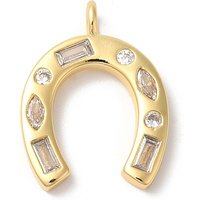 Rack Plating Brass Clear Cubic Zirconia Horse Shoe Pendants