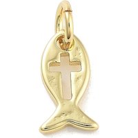 Pendentif en laiton Rack Plating, poisson avec croix, plaqué or 18K — Breloques et pendentifs